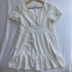 Princess Polly Mini White Dress - Loose Puff Sleeves Botton Down Size 4